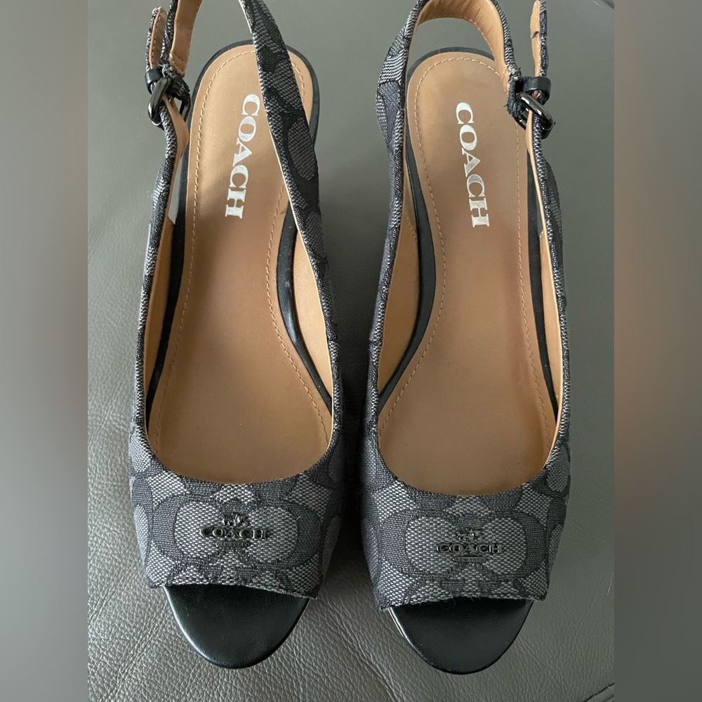 Black Coach Slingback Wedges